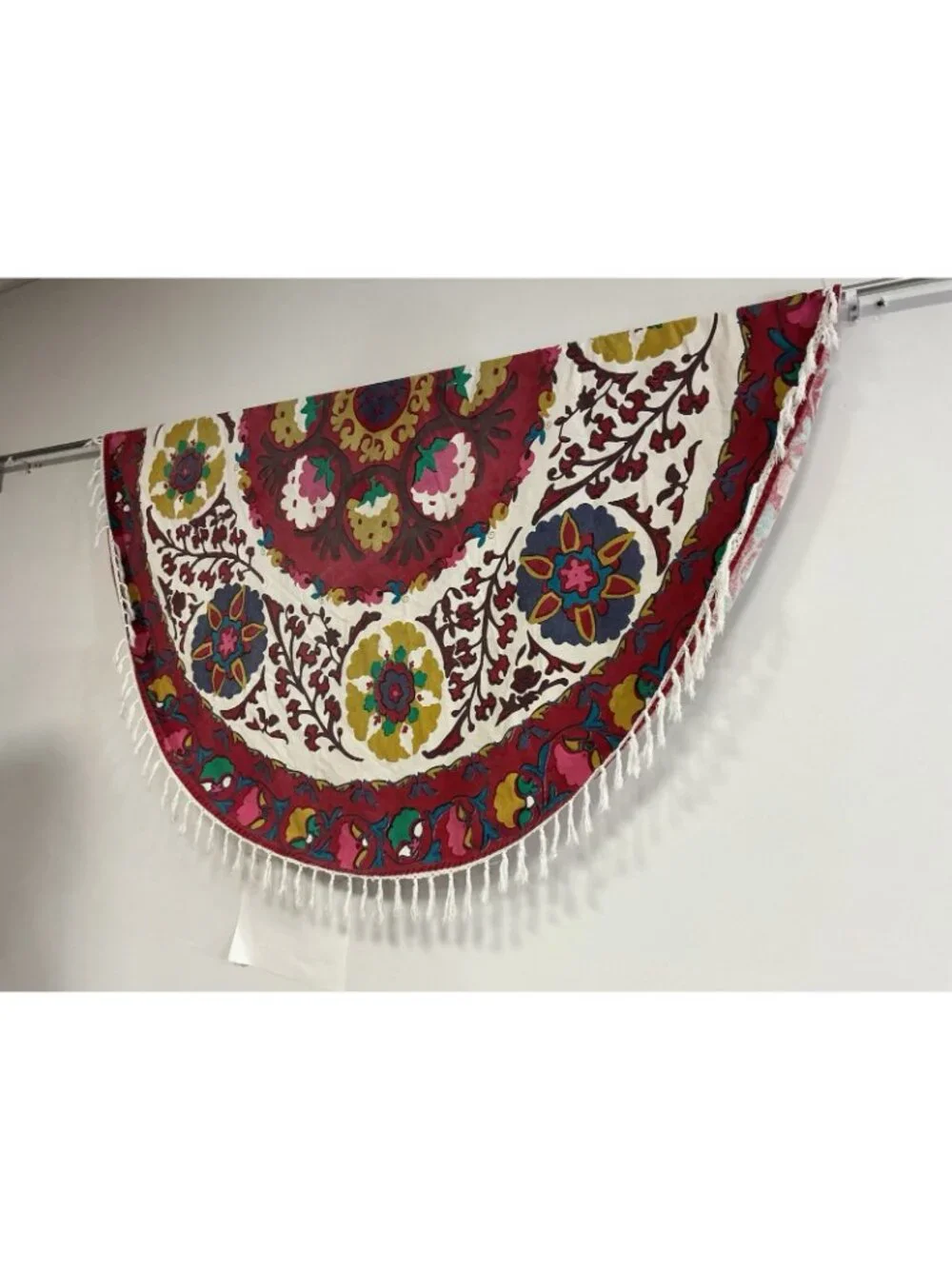 Vintage Mid Century Tablecloth Round Floral Print Fringed